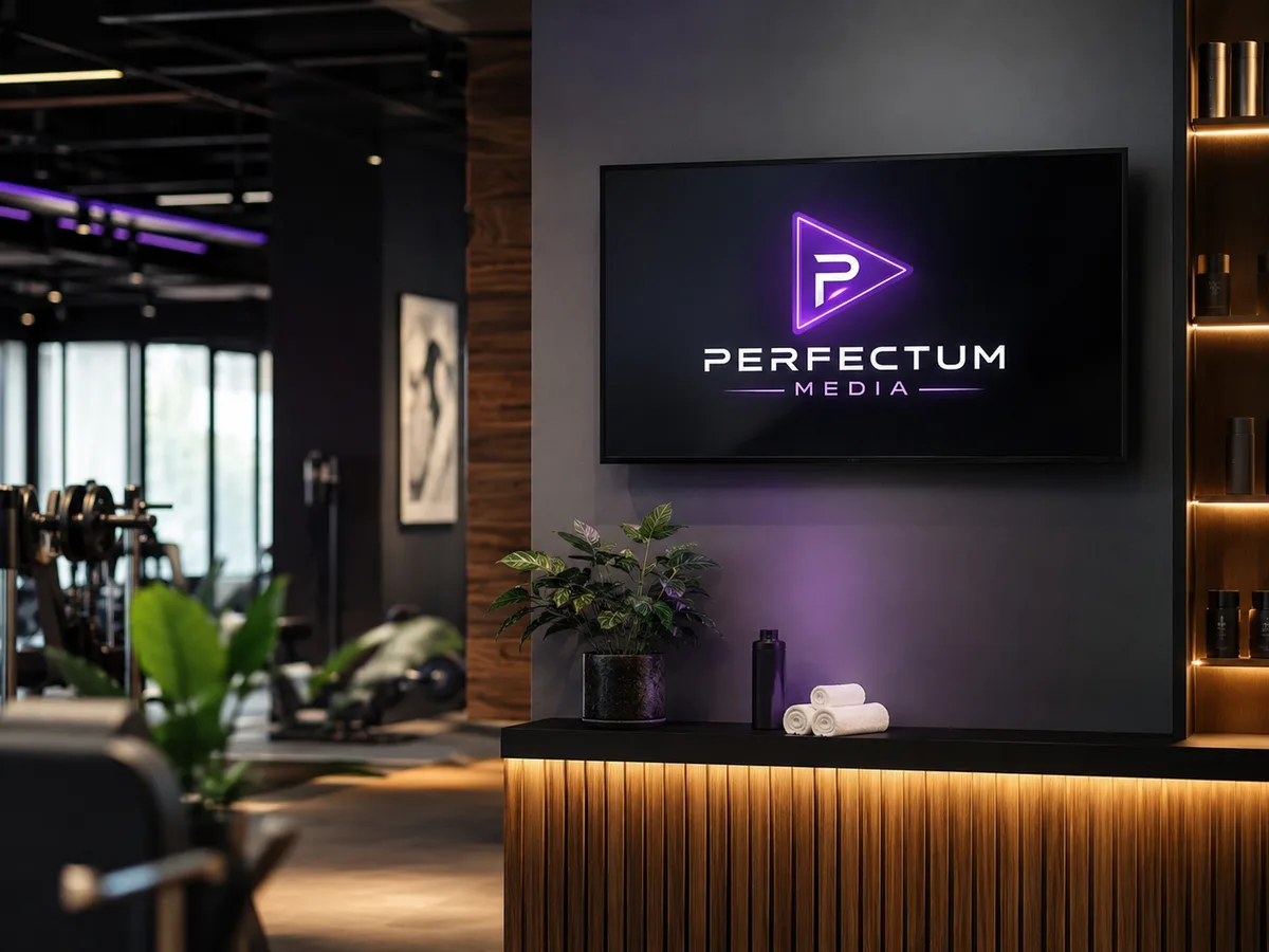 Ambiente ilustrativo de serviços com tela Perfectum Media